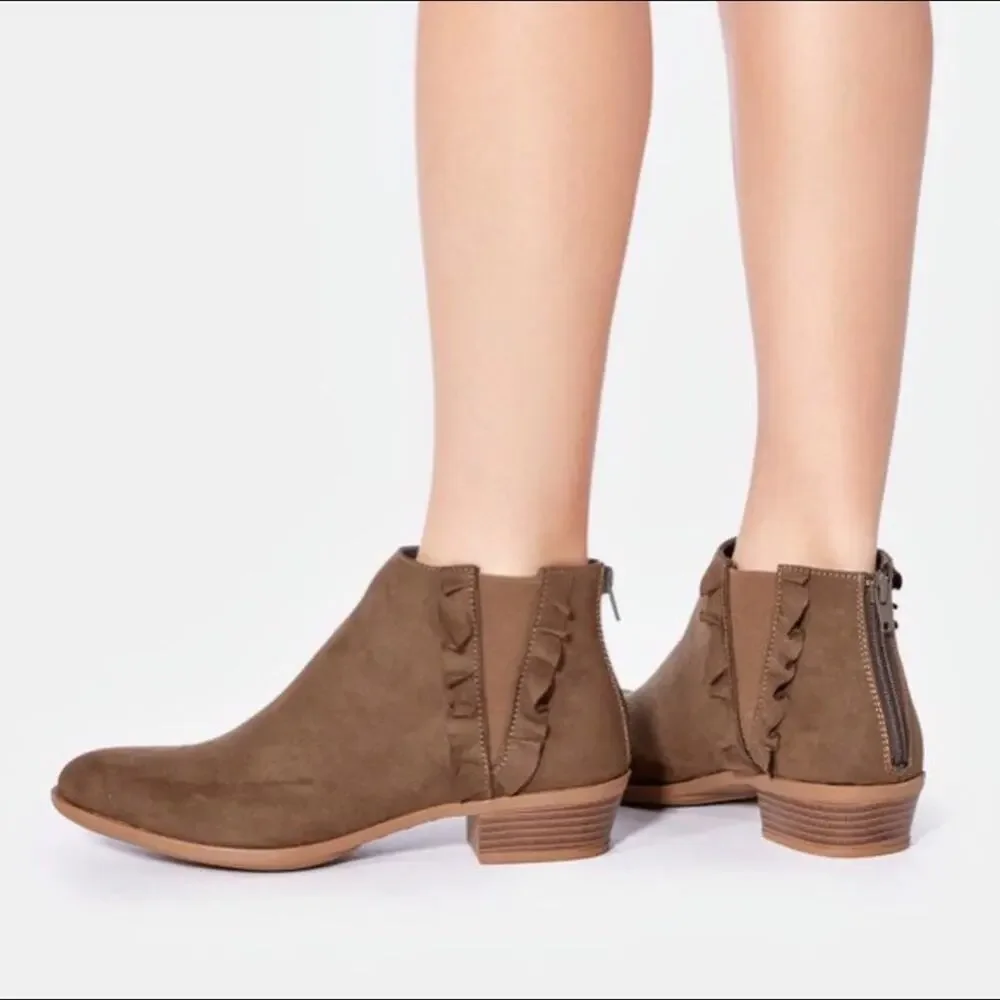 Justfab Olive Ruffle Faux Suede Bootie